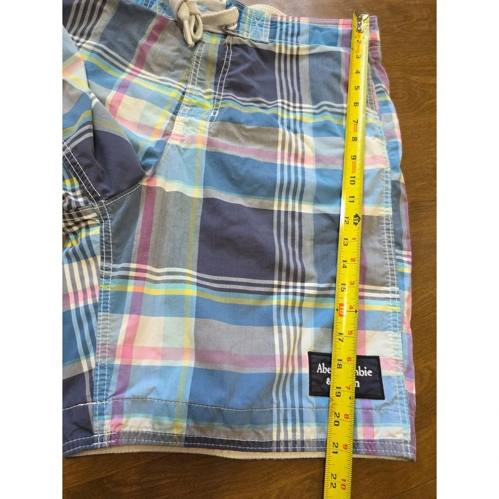 Abercrombie & Fitch Mens XL Blue Pink Plaid Board Shorts Swim Trunks Mesh Lined